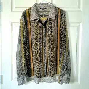 Kenneth Cole New York Striped Button Down leopard shirt Sz XL